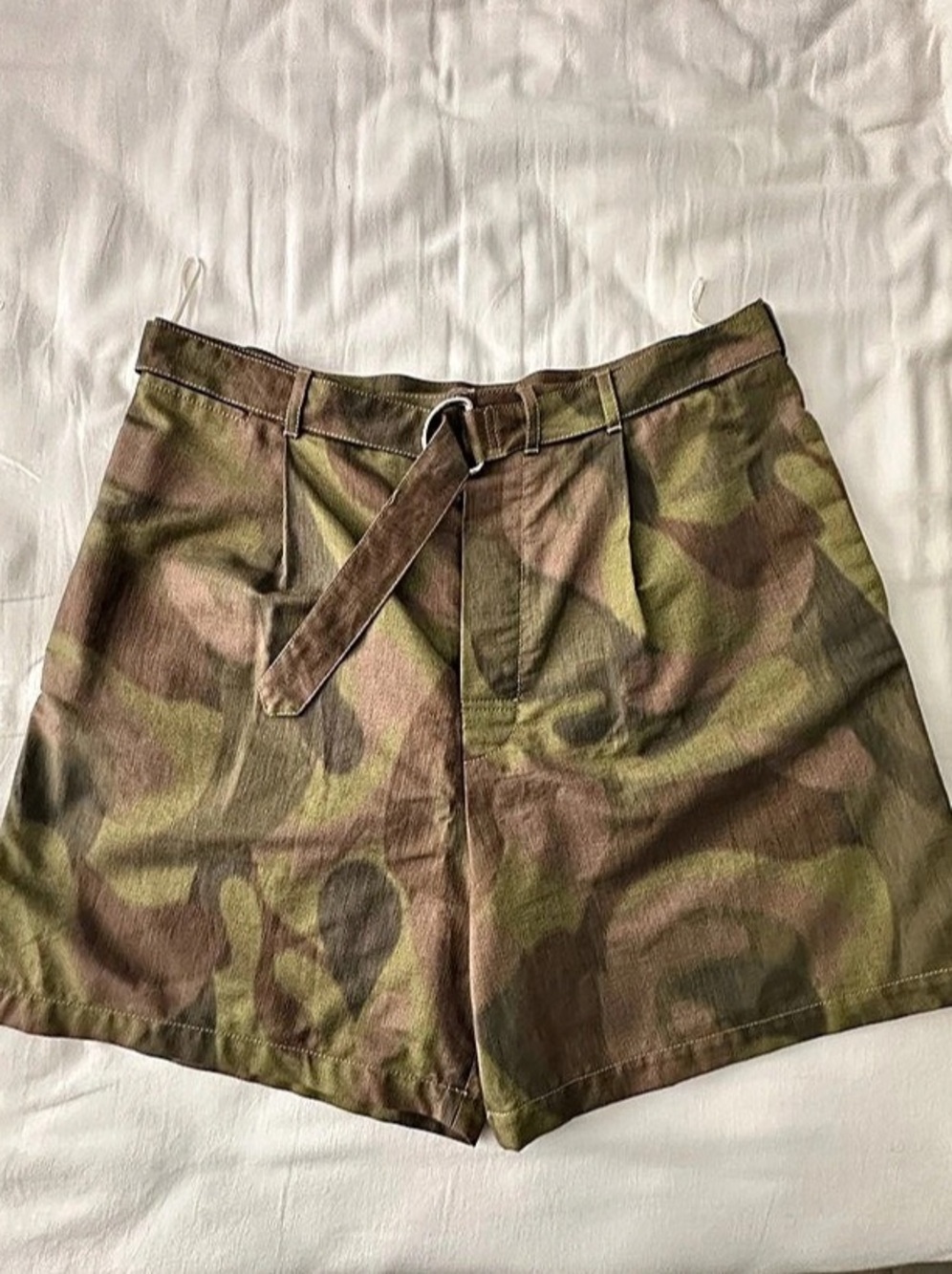 Marni Camouflage Printed Cotton Belted Shorts Cargo Shorts Green & Brown Medium